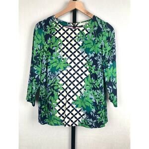 Boden Eliza Blouse Size 6 Silk Blend Leaf and Lattice 3/4 Sleeve Zipper Floral